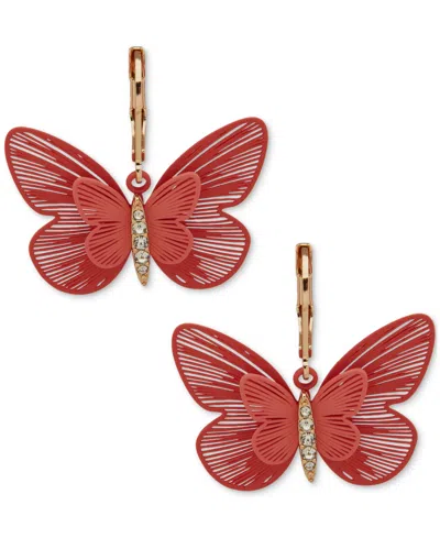Lonna & Lilly Gold-tone Pave Butterfly Drop Earrings In Red
