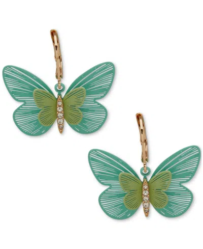 Lonna & Lilly Gold-tone Pave Butterfly Drop Earrings In Green