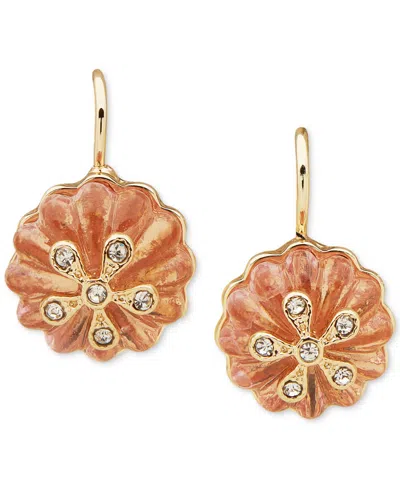 Lonna & Lilly Gold-tone Pave Color Flower Drop Earrings In Orange