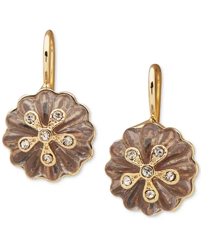 Lonna & Lilly Gold-tone Pave Color Flower Drop Earrings In Purple