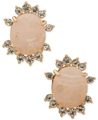 Lonna & Lilly Gold-tone Pave Crackled Stone Stud Earrings In Blush