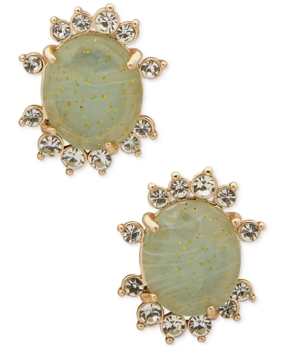 Lonna & Lilly Gold-tone Pave Crackled Stone Stud Earrings In Green
