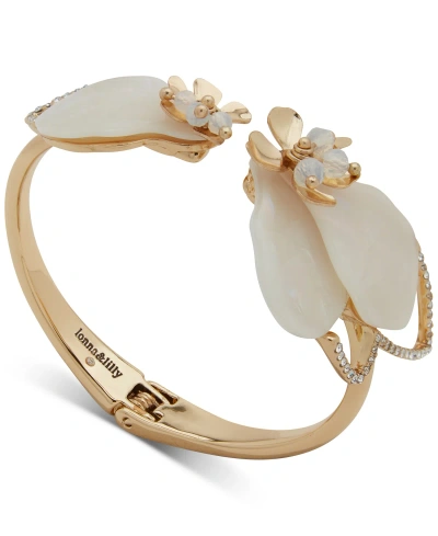 Lonna & Lilly Gold-tone Pave Flower Cuff Bracelet In White