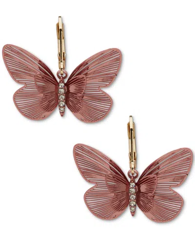 Lonna & Lilly Gold-tone Pave Openwork Butterfly Drop Earrings In Burgundy