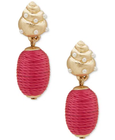 Lonna & Lilly Gold-tone Pave Shell & Thread-wrapped Charm Drop Earrings In Pink