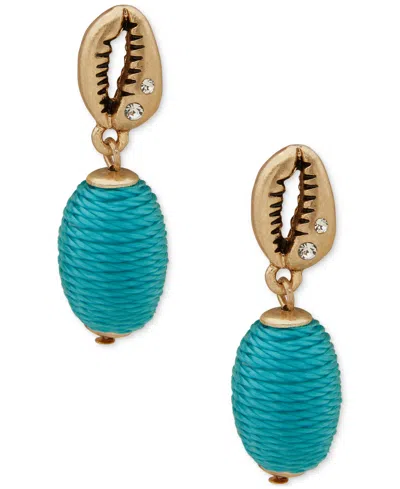Lonna & Lilly Gold-tone Pave Shell & Thread-wrapped Charm Drop Earrings In Turquoise