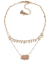 LONNA & LILLY GOLD-TONE PAVE, STONE & SHAKY BEAD LAYERED PENDANT NECKLACE, 16" + 3" EXTENDER