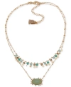LONNA & LILLY GOLD-TONE PAVE, STONE & SHAKY BEAD LAYERED PENDANT NECKLACE, 16" + 3" EXTENDER