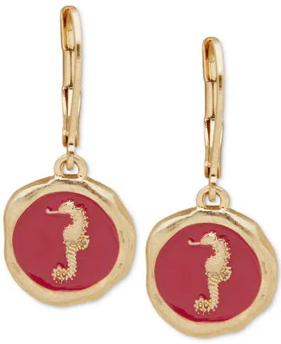 Lonna & Lilly Gold-tone Seahorse Color Coin Drop Earrings In Pink