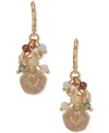 Lonna & Lilly Gold-tone Shaky Bead & Flower Motif Stone Drop Earrings In Open
