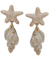 Lonna & Lilly Gold-tone Starfish & Shell Drop Earrings