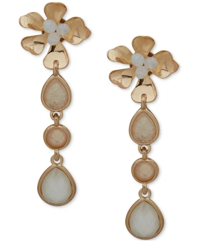 Lonna & Lilly Gold-tone Stone & Bead Flower Linear Drop Earrings In White