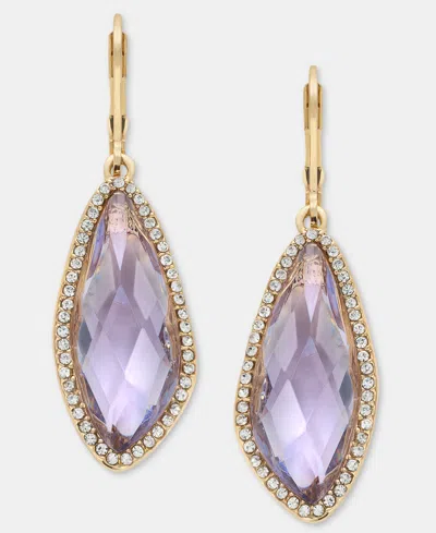 Lonna & Lilly Gold-tone Stone & Pave Halo Drop Earrings In Purple