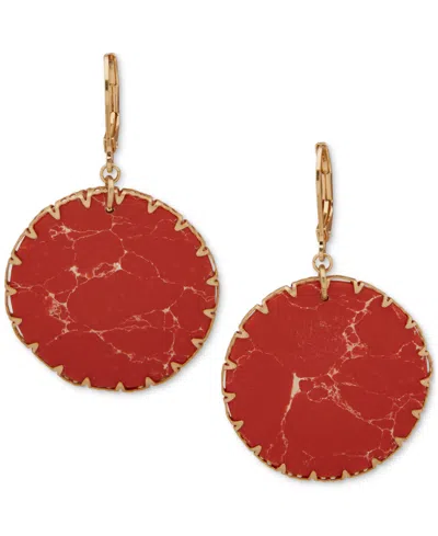 Lonna & Lilly Gold-tone Stone Disc Drop Earrings In Red