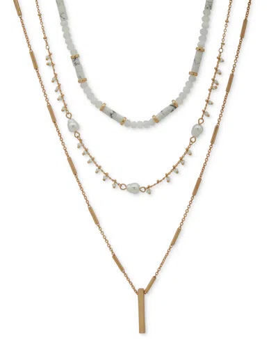 Lonna & Lilly Gold-tone White Bead Three-row Layer Necklace, 20" + 3" Extender