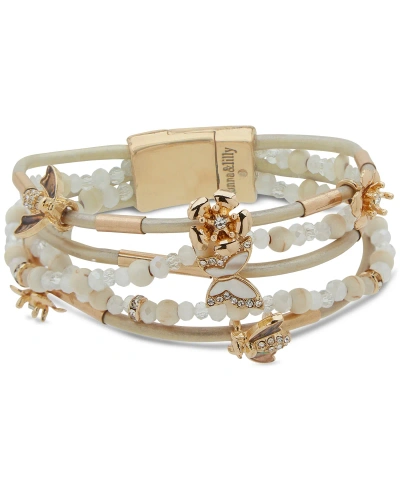 Lonna & Lilly Gold-tone White Flower Critter Wrap Bracelet
