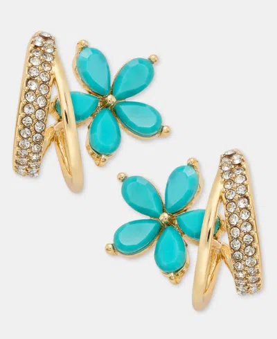 Lonna & Lilly Gold-tone Faux Turquoise Flower Hoop Earrings In Multi