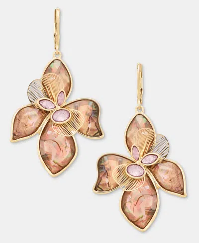 Lonna & Lilly Gold-tone Large Flower Drop Earrings In Burgundy