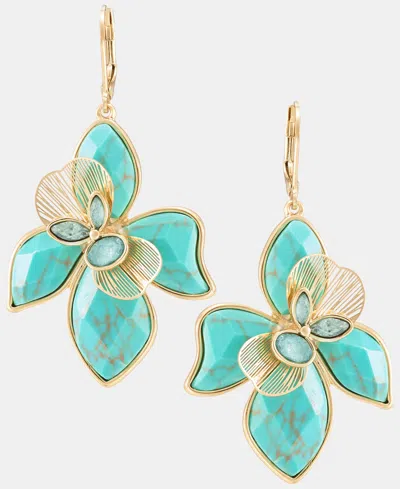 Lonna & Lilly Gold-tone Large Flower Drop Earrings In Turq