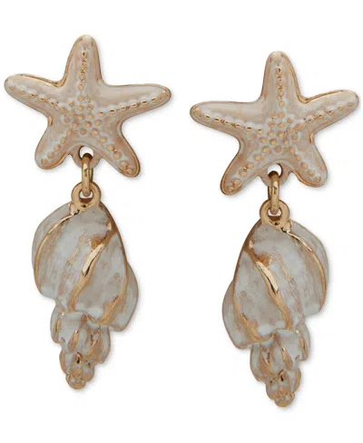 Lonna & Lilly Gold-tone Starfish & Shell Drop Earrings In White