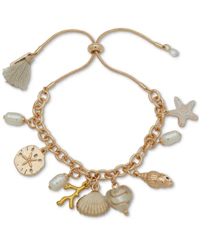 Lonna & Lilly Gold-tone Stone & Imitation Pearl Sea-motif Charm Bracelet In White