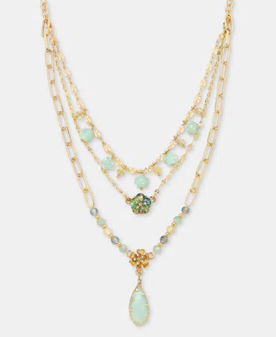 Lonna & Lilly Mixed Stone Flower Layered Pendant Necklace, 16" + 3" Extender In Metallic