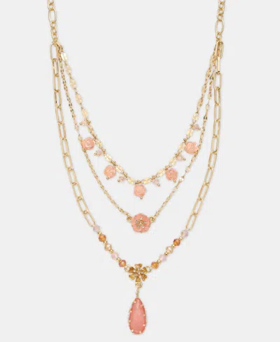 Lonna & Lilly Mixed Stone Flower Layered Pendant Necklace, 16" + 3" Extender In Neutral