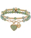 Lonna & Lilly Multi-stone Beaded Heart Stretch Bracelet In Green