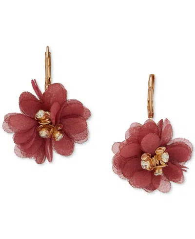 Lonna & Lilly Organza Flower Drop Earrings In Burgundy