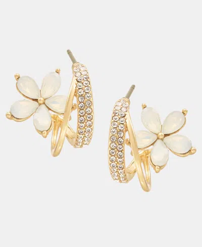 Lonna & Lilly Pave & Stone Flower Split Hoop Earrings In Gold