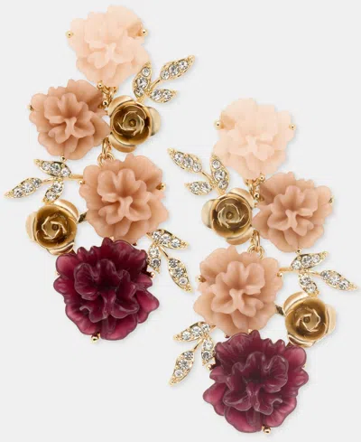 Lonna & Lilly Pave Flower Cluster Linear Drop Earrings In Burgundy
