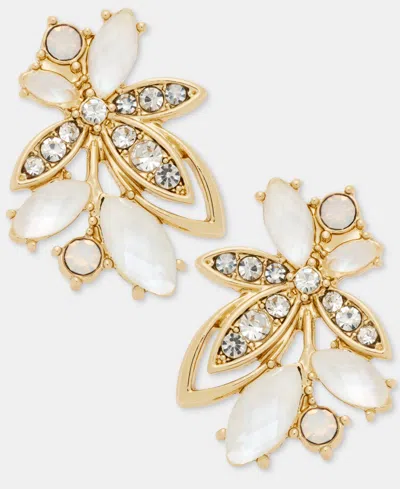 Lonna & Lilly Pave Stone Leaf Stud Earrings In White
