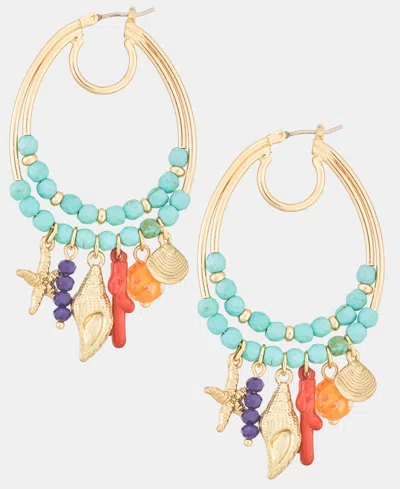 Lonna & Lilly Sealife Charm Beaded Hoop Earrings In Gold