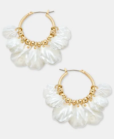 Lonna & Lilly Shaky Imitation Pearl Charm Hoop Earrings In White