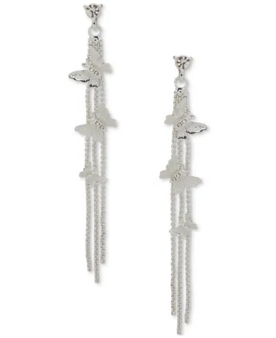 Lonna & Lilly Silver-tone Crystal Butterfly Chain Linear Earrings