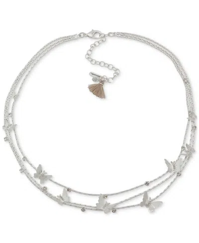 Lonna & Lilly 's Silver-tone Crystal Butterfly Three-row Necklace, 17-1/2" + 3" Extender
