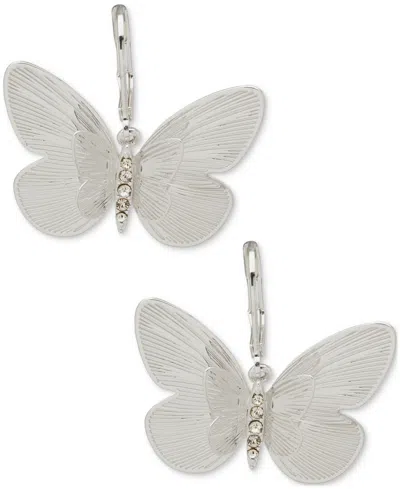 Lonna & Lilly Silver-tone Pave Textured Butterfly Drop Earrings