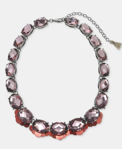 Lonna & Lilly Silver-tone Stone Sequin Collar Necklace In Burgundy