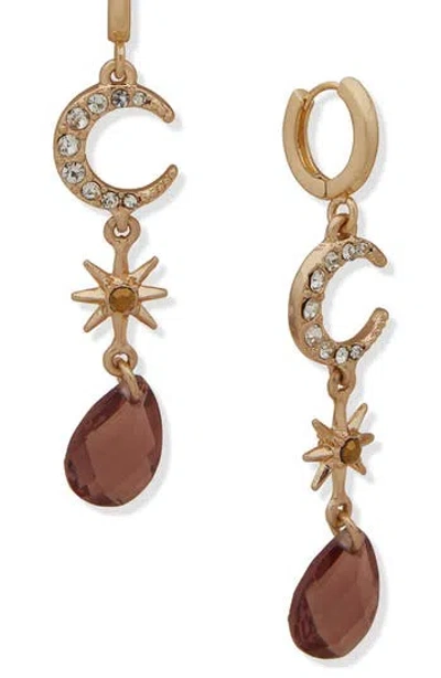 Lonna & Lilly Star & Moon Drop Earrings In Gold/burgundy