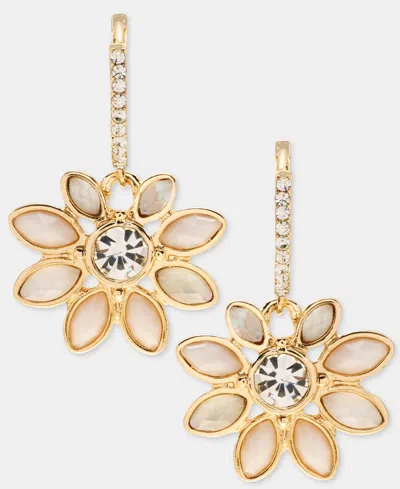 Lonna & Lilly Stone Flower Charm Hoop Earrings In Gold