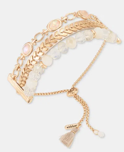 Lonna & Lilly Three-row Stone Bead Slider Bracelet In White