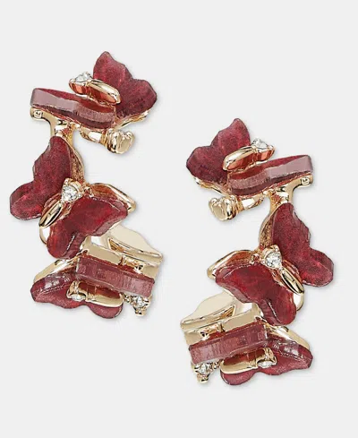 Lonna & Lilly Women's Crystal Burgundy Butterfly-hoop Earrings