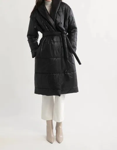 Look By M Glassy Long Puffer Coat In Black