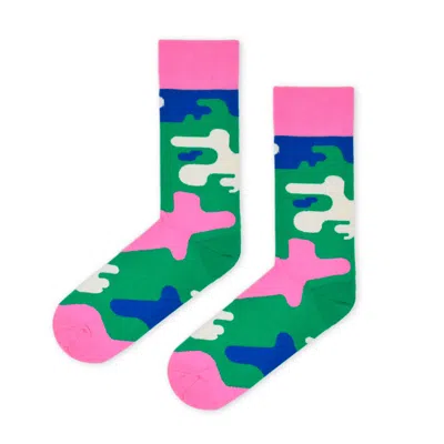 Look Mate London Men's Green & Pink Camo Cotton Socks By Daniel Aristizabal
