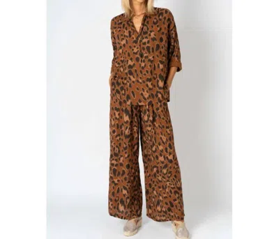 Look Mode Usa Cheetah Print Wide Leg Pants In Rust In Brown