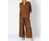 Look Mode Usa Cheetah Print Wide Leg Pants In Rust In Multi