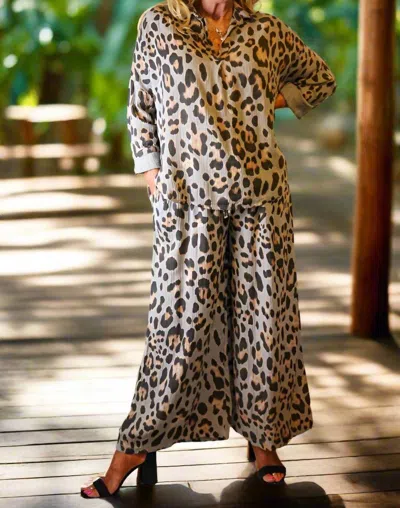 Look Mode Usa Cheetah Print Wide Leg Pants In Taupe In Neutral