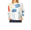 Look Mode Usa Italian Floral Batwing Sweater In Blue Sunset Bloom In White