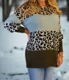 Look Mode Usa Leopard Print Colorblock Sweater In Green In Green