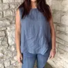 LOOK MODE USA LINEN BUTTON-UP BACK TANK IN BLUE JEAN